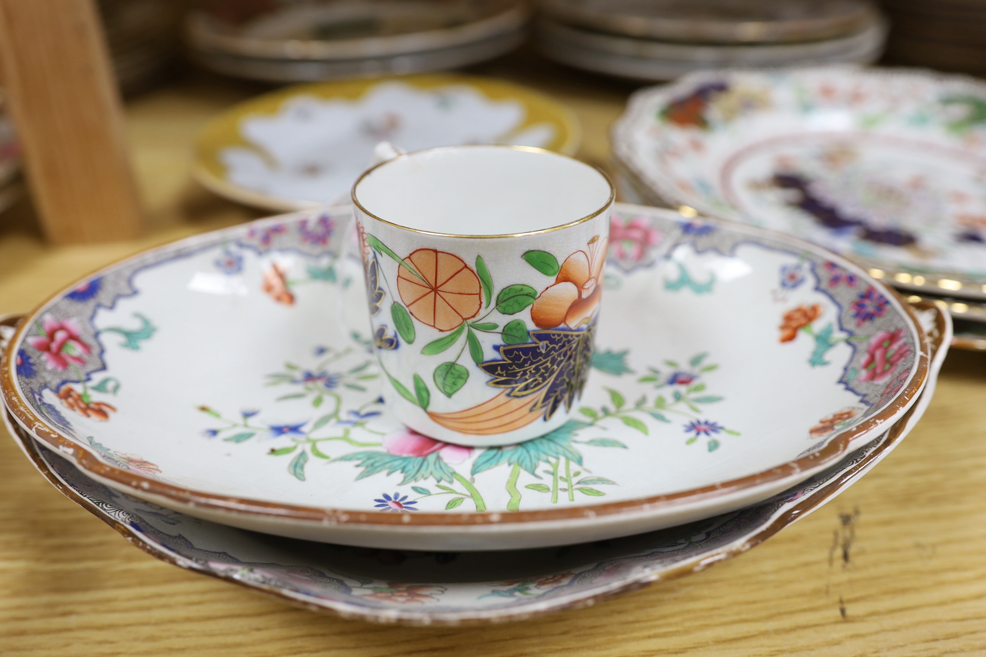 Twenty three mixed Spode, Masons and Ashworth Ironstone dishes, plates and a coffee can